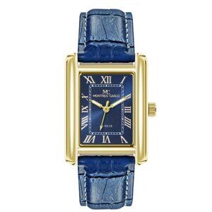 40mm Montres Carlo Men's Fashion Sport Blue Faux Leather Band Luxury Dress Watch